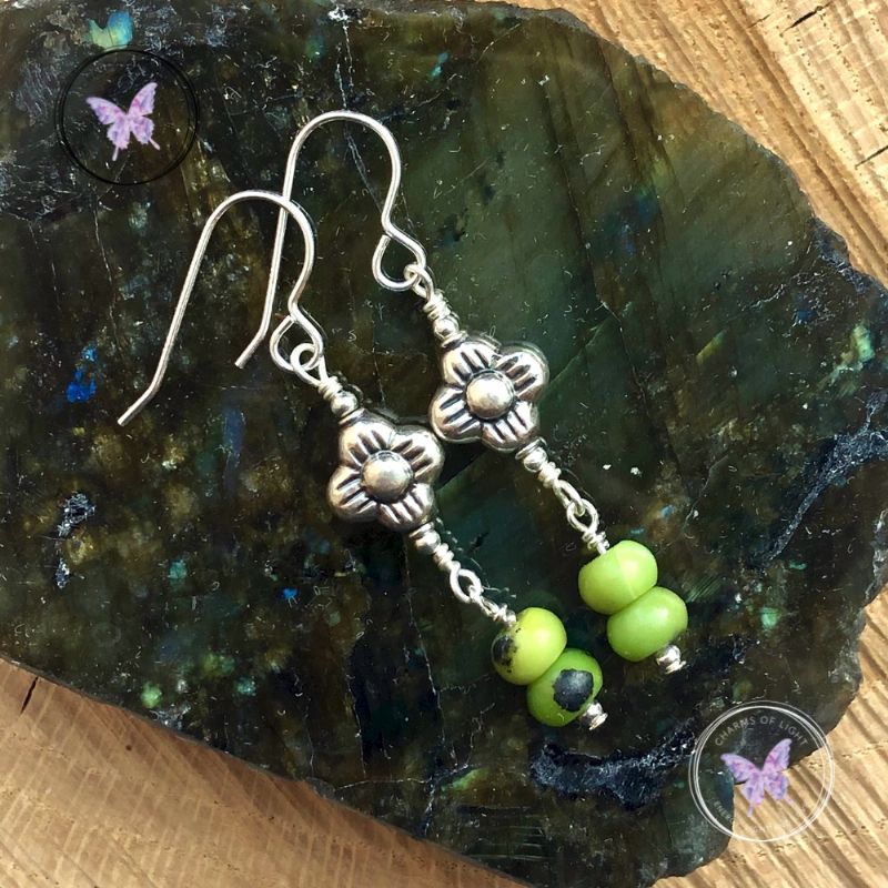 Chrysoprase Silver Flower Earrings